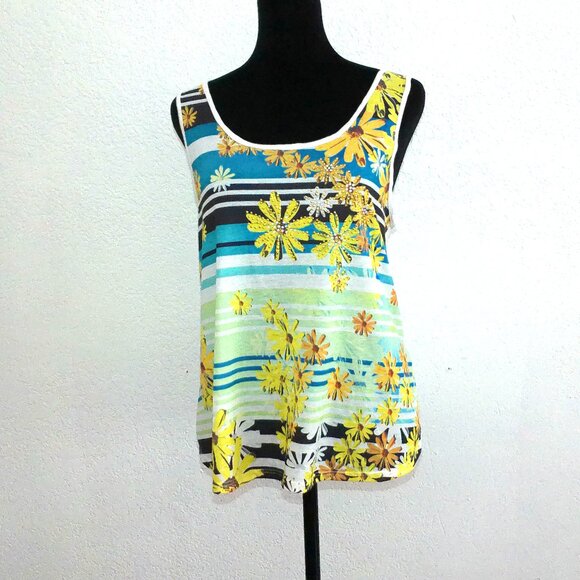 Spicewear, Stripe and daisy floral tank top, with golden/silver studs design. - Picture 3 of 11